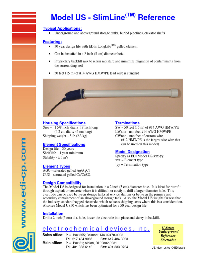 Model Us Slimline Reference Electrochemical Devices, Inc PDF