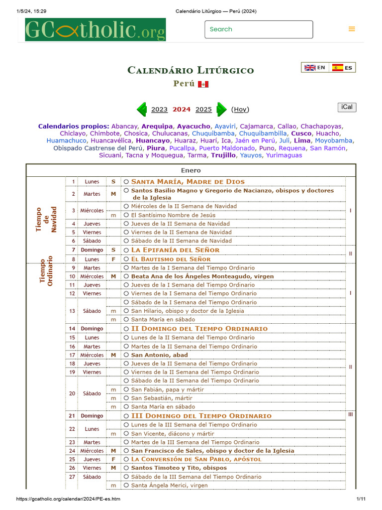 Calendario Litúrgico Perú 2025 | PDF | Pascua de Resurrección | Prestado