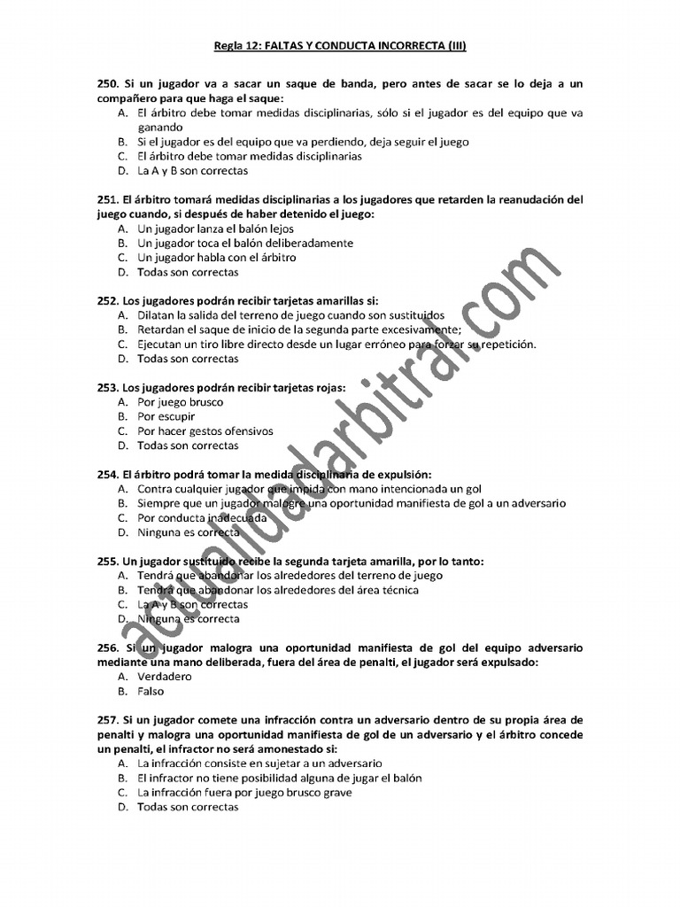 Test 19 regla 12 faltas y conducta incorrecta iii pdf