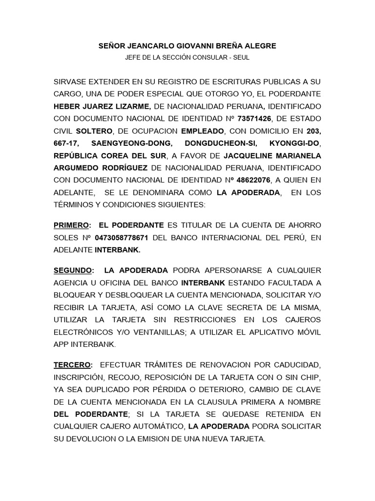 Poder Apertura y Tramite Bancario Con Escritura Publica | PDF ...