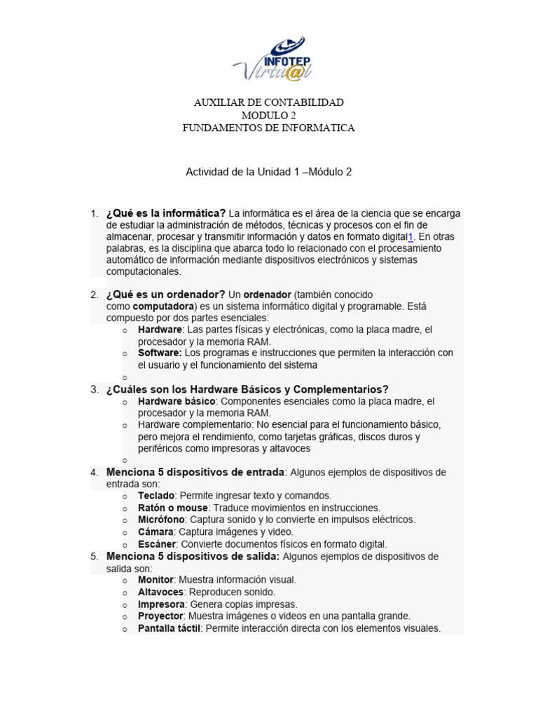 Actividad 1 Del Módulo 2 | PDF | Hardware de la computadora | Periférico