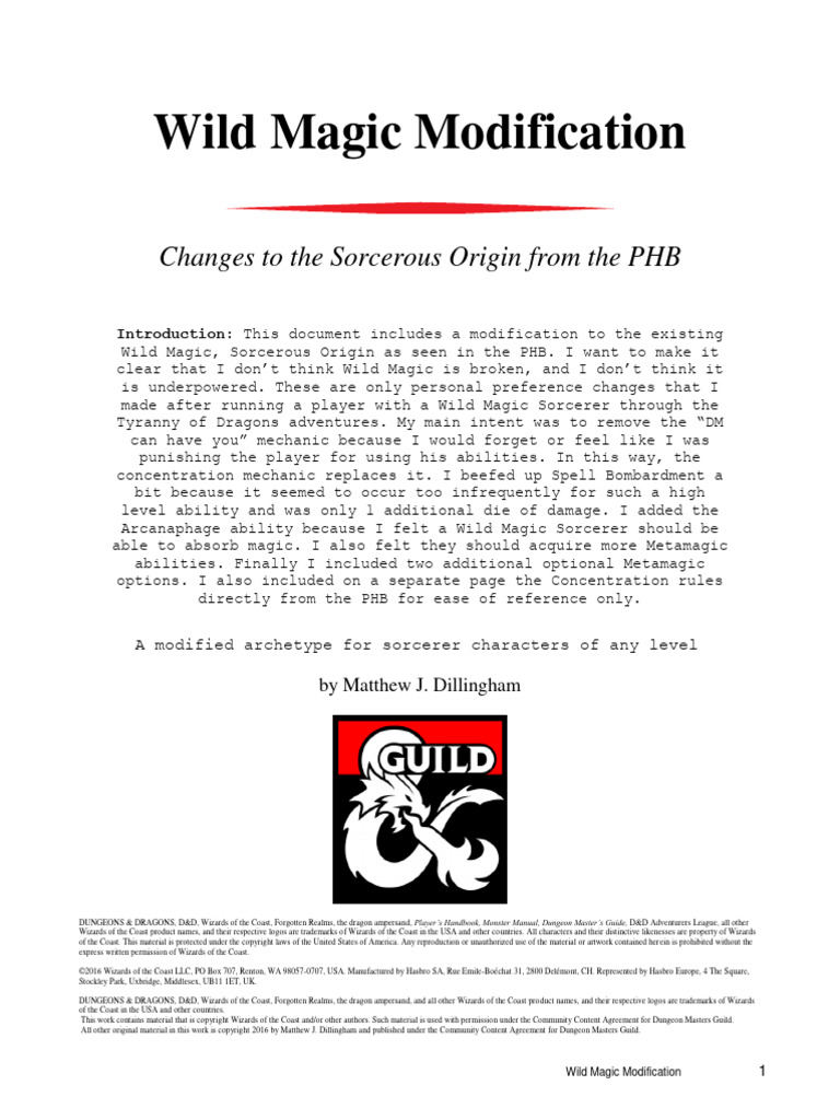 Sorcerous Origin - Wild Magic Mod | PDF | Dungeons & Dragons | Wizards ...
