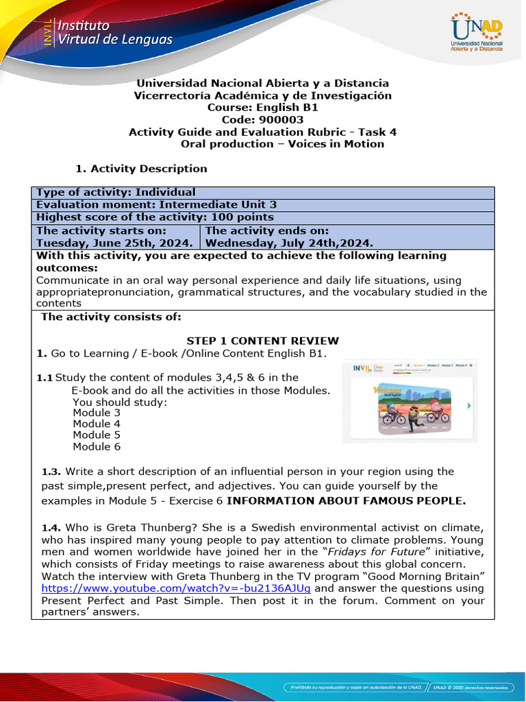 Activity Guide and Evaluation Rubric-Unit 3 - Task 4 Voices in Motion ...