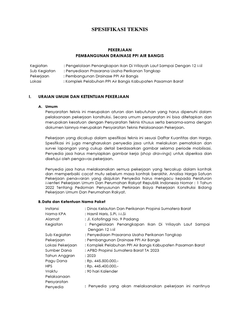Spesifikasi Teknis Drainase Tender Rev SUBANA FINAL PDF