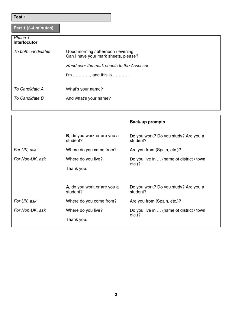 KET Speaking Part 2 Overview | PDF