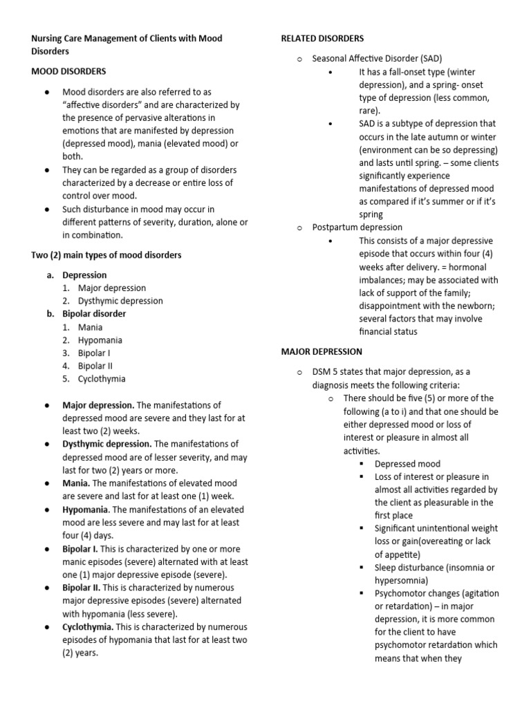 Mood Disorders Students | PDF | Mania | Major Depressive Disorder