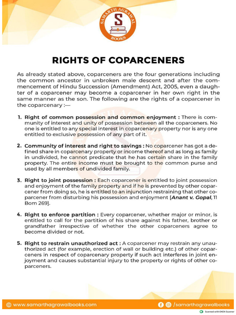 Rights of Coparceners | PDF