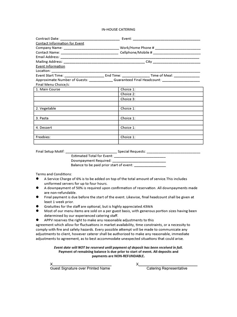 Inhouse Catering Form | PDF