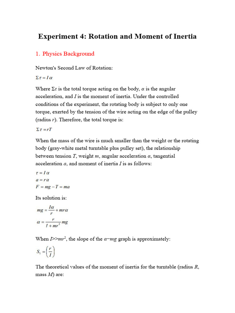 Moment of Inertia and Rotation Experiment | PDF | Acceleration | Motion ...