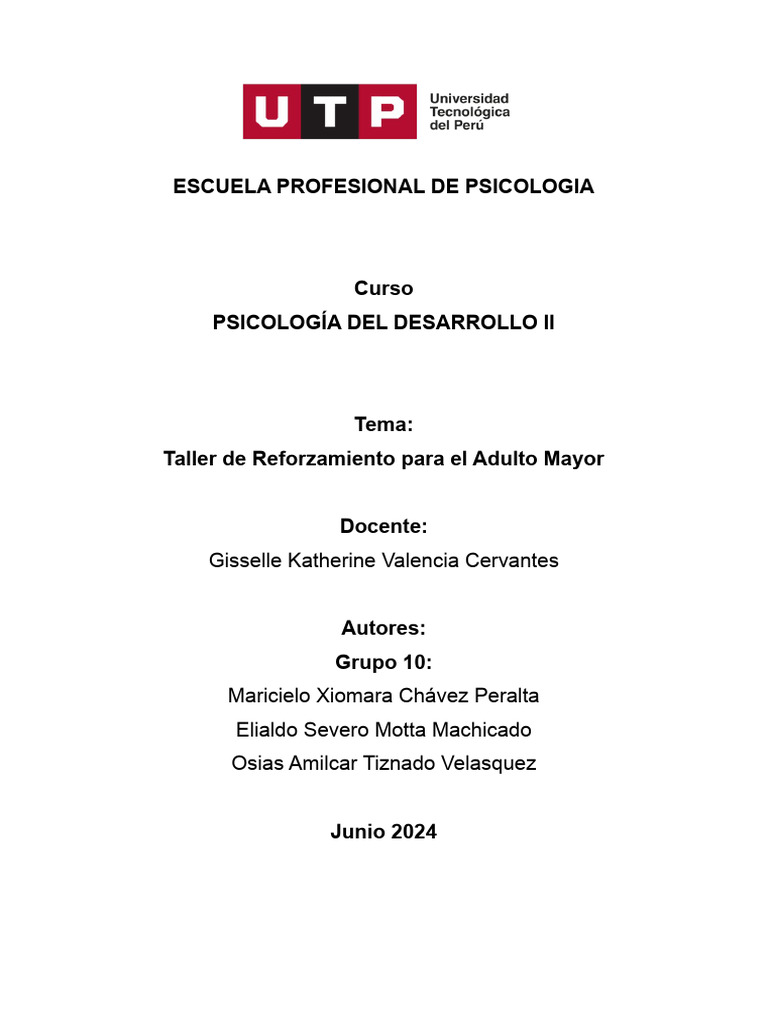 Taller de Reforzamiento para El Adulto Mayor | PDF | Las emociones ...