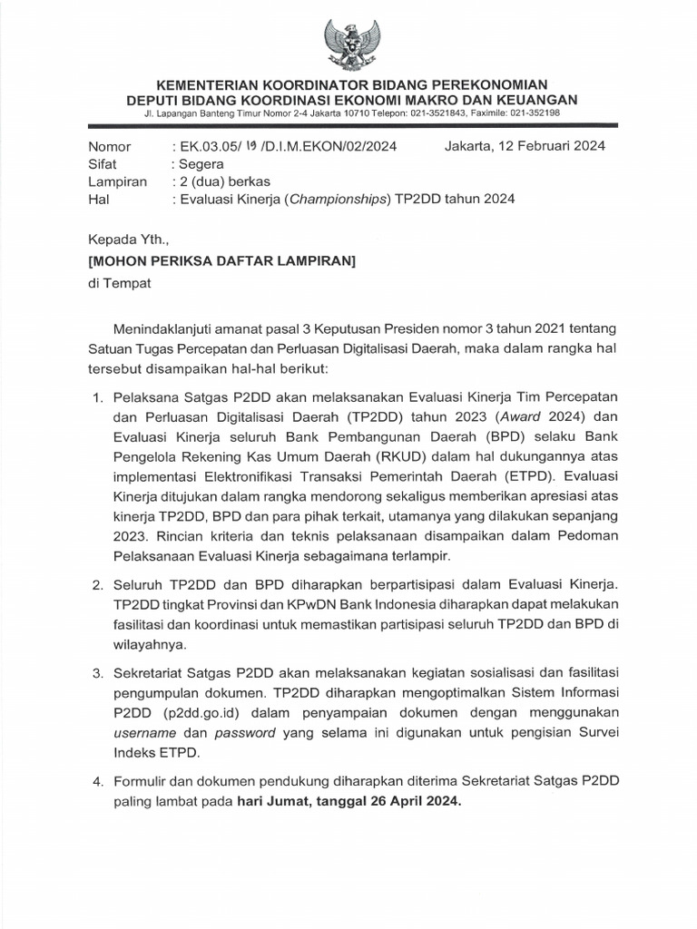 Surat Evaluasi Kinerja Championship 2024 | PDF