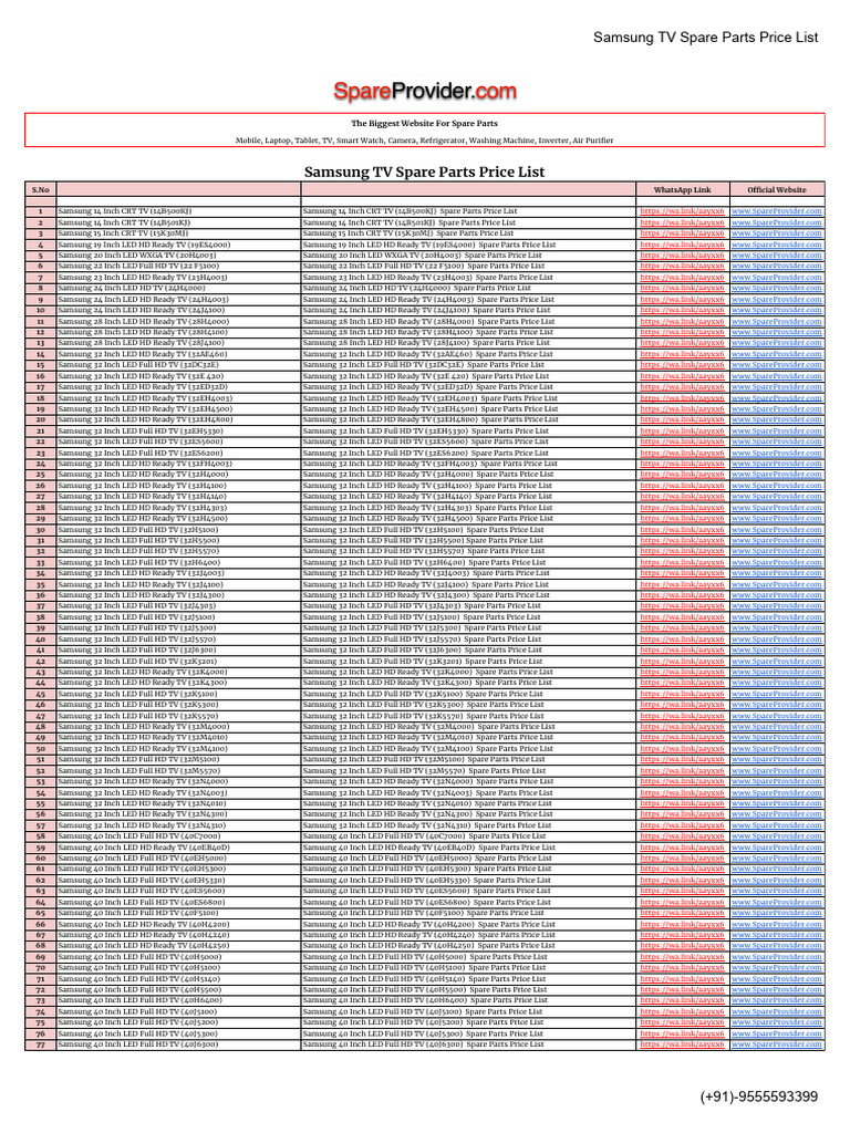 Samsung TV Spare Parts Price List PDF Consumer Electronics