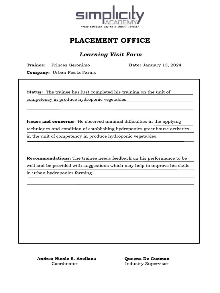 Learning Visit Form | PDF