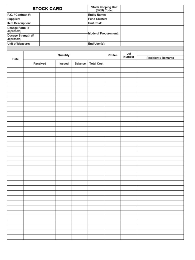 Pharmacy Stock Card Template | PDF