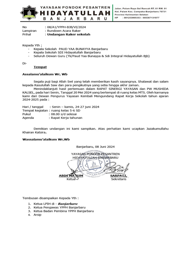 Undangan Raker Sekolah 2024-2025 | PDF