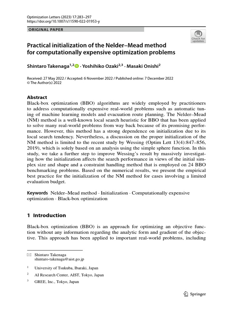 Practical initialization of the nelder mead method for computationally