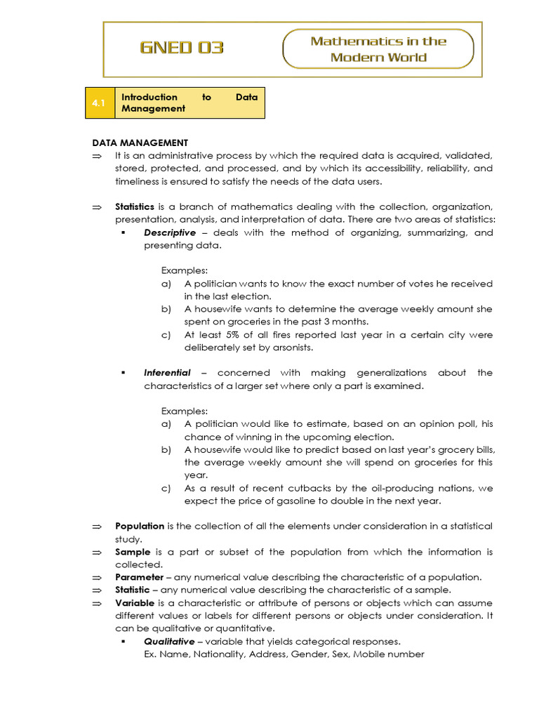Data Management and Statistical Concepts | PDF | Level Of Measurement ...