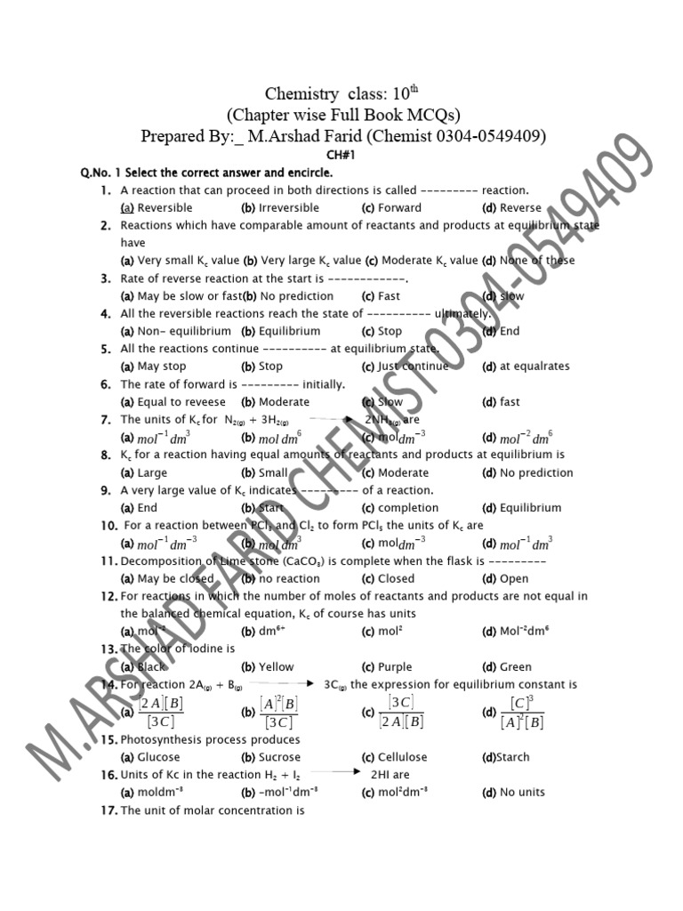 10th Grade Chemistry MCQs Guide | PDF | Carbohydrates | Atmosphere Of Earth
