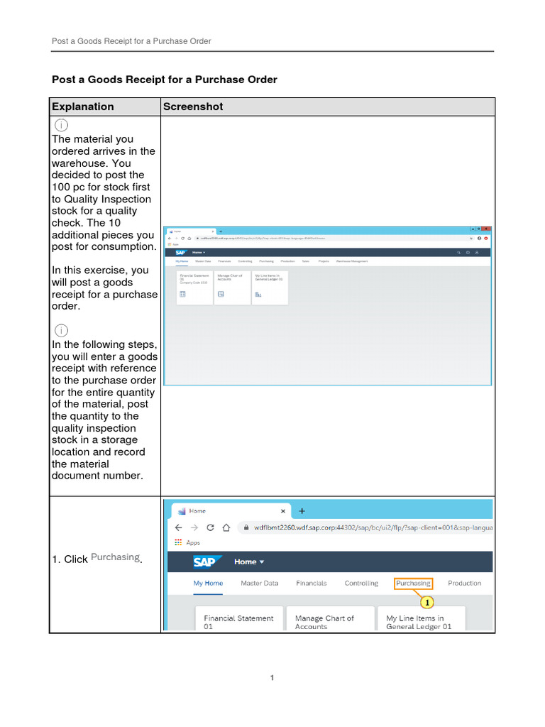 Post Goods Receipt for Purchase Order | PDF