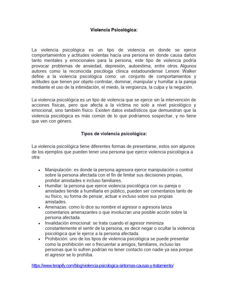 Tipos y efectos de la violencia psicológica | PDF | Violencia | Abuso ...