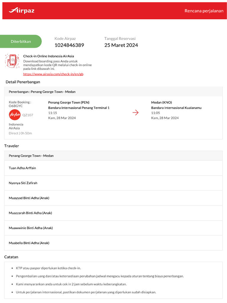 Airpaz Flight Itinerary 1024846389 | PDF