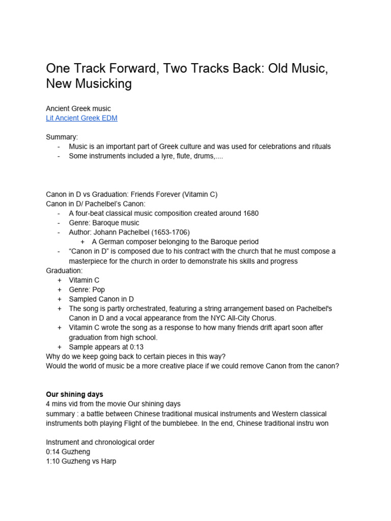 One Track Forward, Two Tracks Back - Old Music, New Musicking | PDF ...