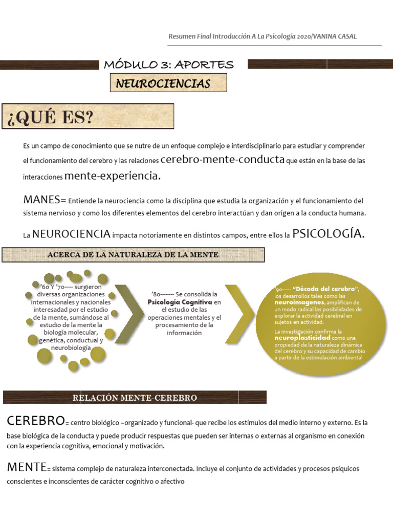 Resumen U10 INTRODUCCIÓN-Neurociencia PDF | PDF | Mente | Sicología