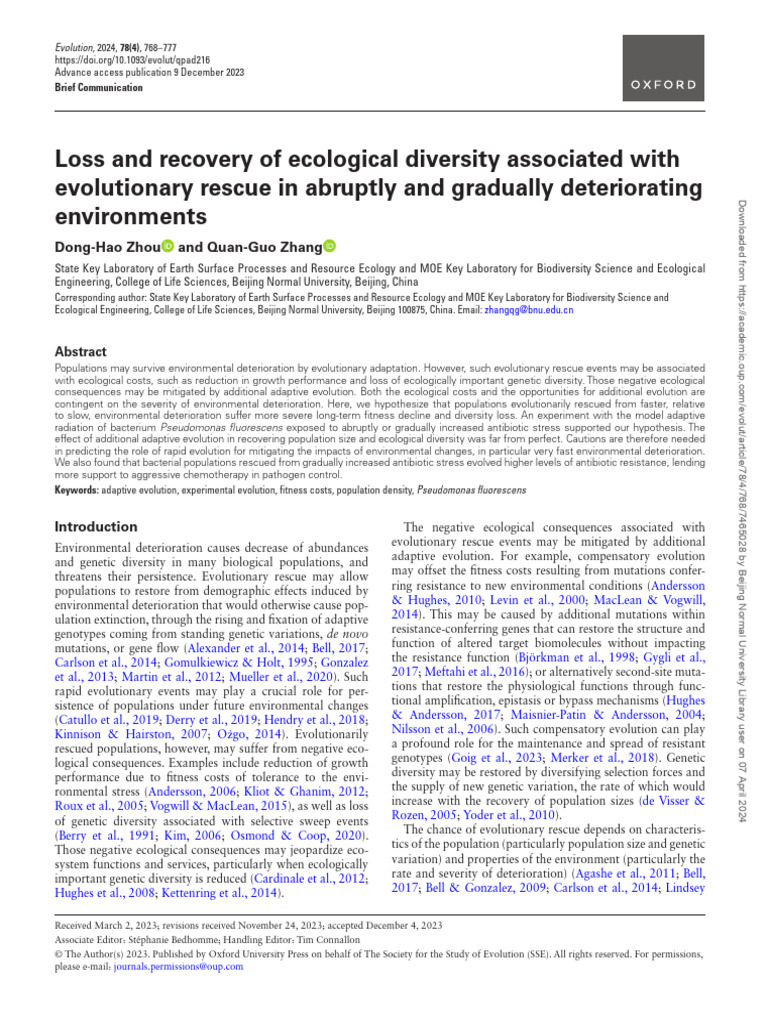 2024 Loss and Recovery of Ecological Diversity Associated With ...