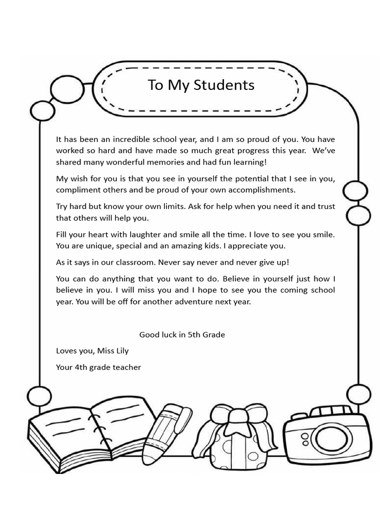 Farewell letter 4th grade | PDF