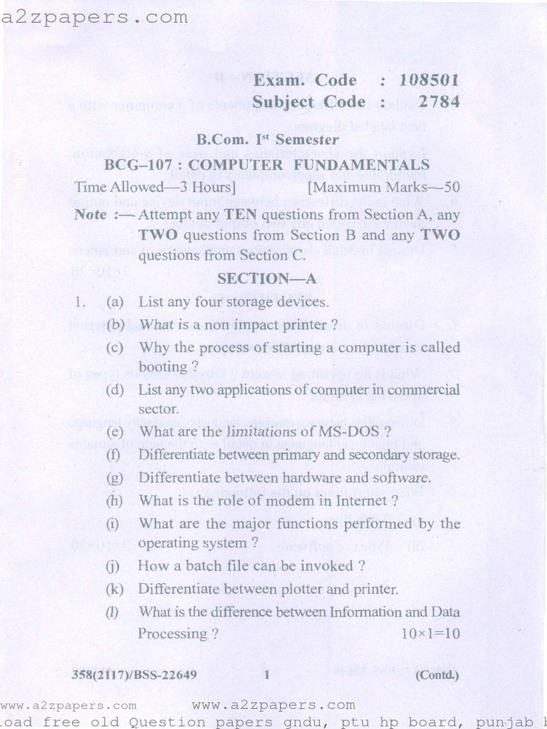 Computer - Bcom - PH - 1st Sem - 2017 | PDF | Operating System | Input ...