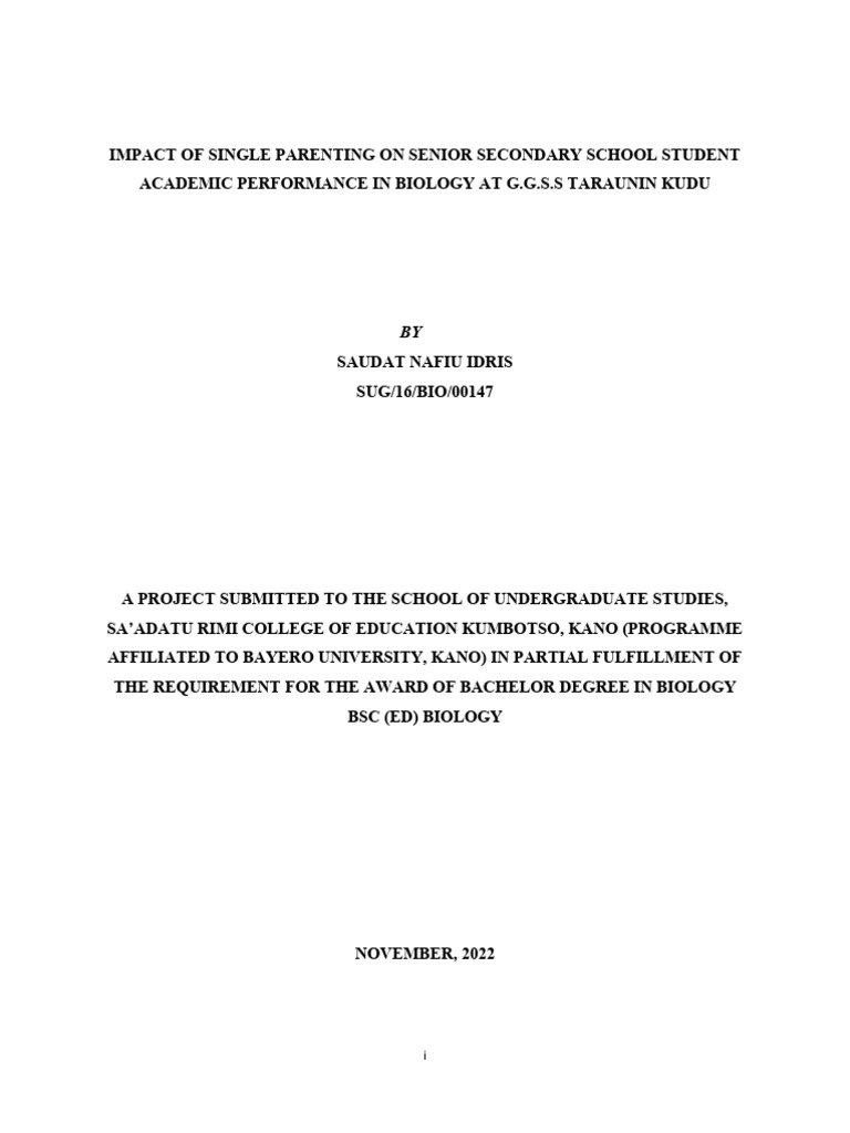 Impact of Single Parenting on Students | PDF | Single Parent | Survey ...