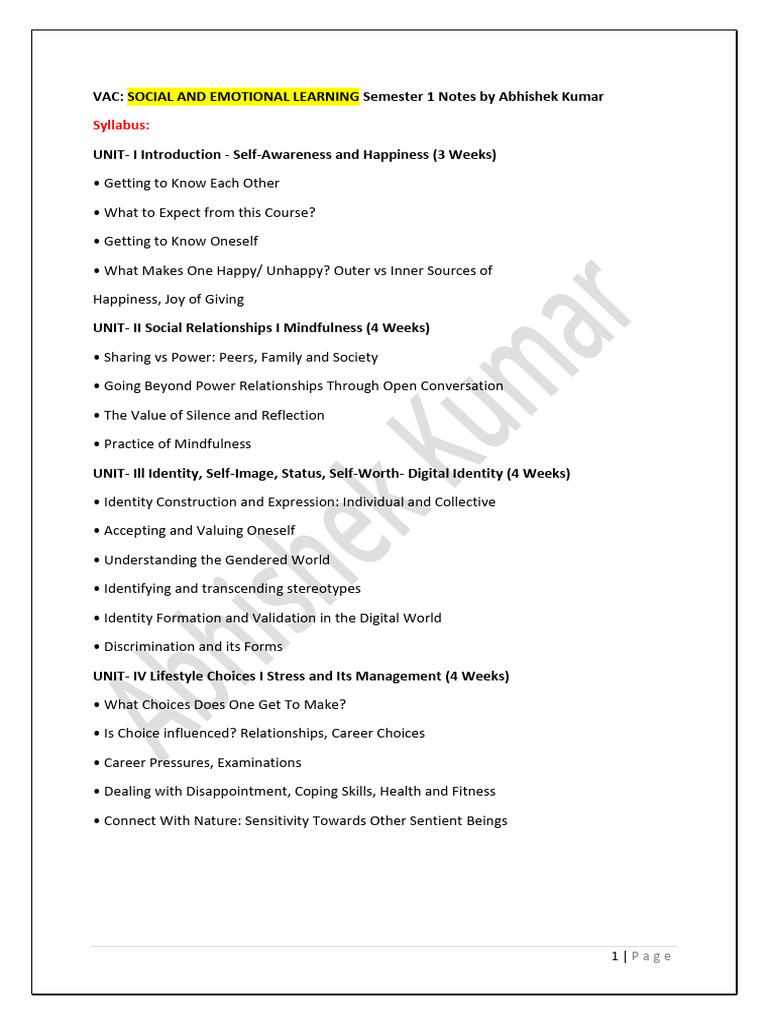 Social and Emotional Learning Notes | PDF | Identity (Social Science ...