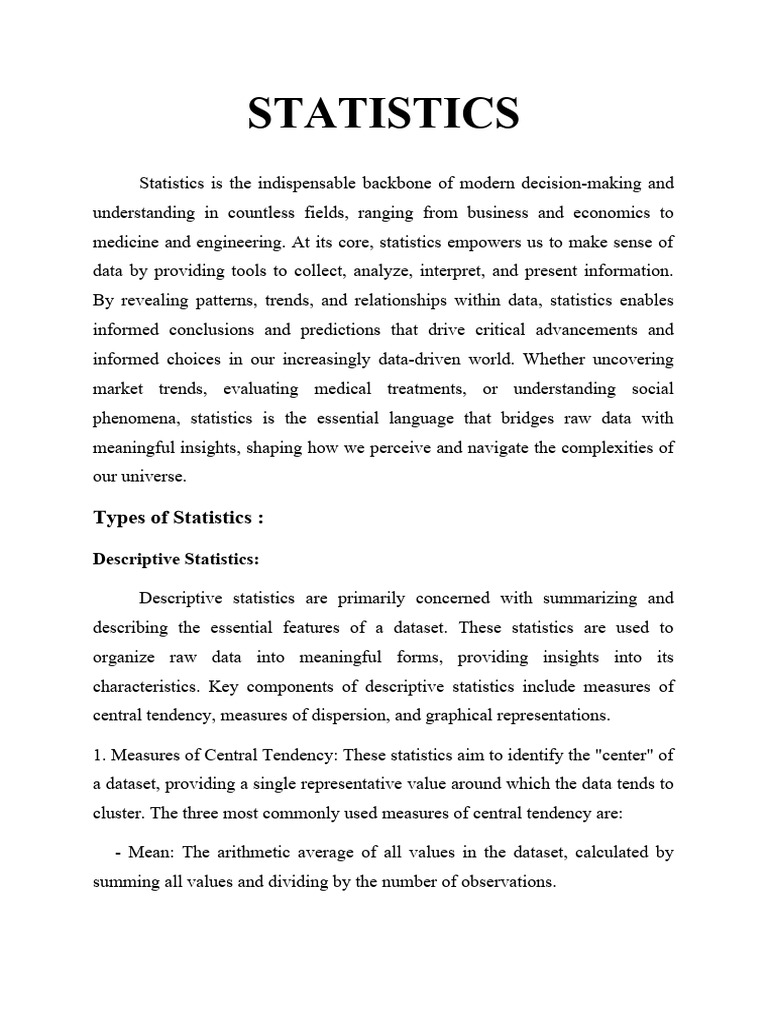 Understanding Statistics: Types & Uses | PDF | Statistics | Normal ...