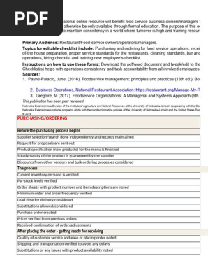 Restaurant Operations Editable Checklist