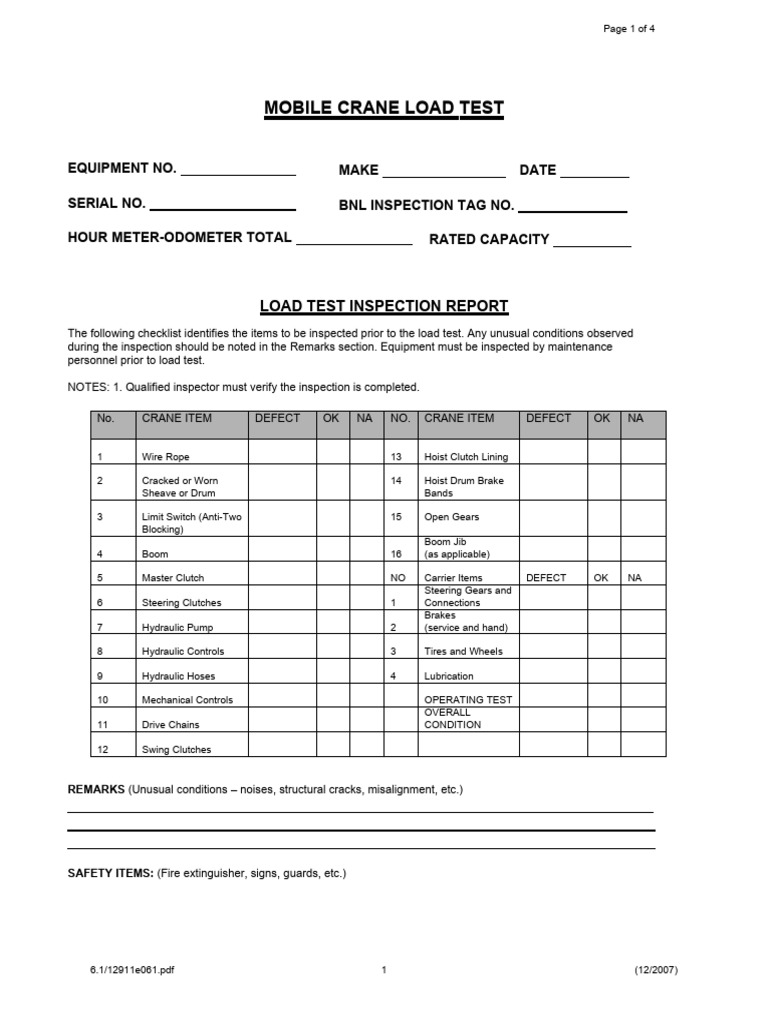 Mobile Crane Load Test Procedure | PDF | Crane (Machine) | Manufactured ...