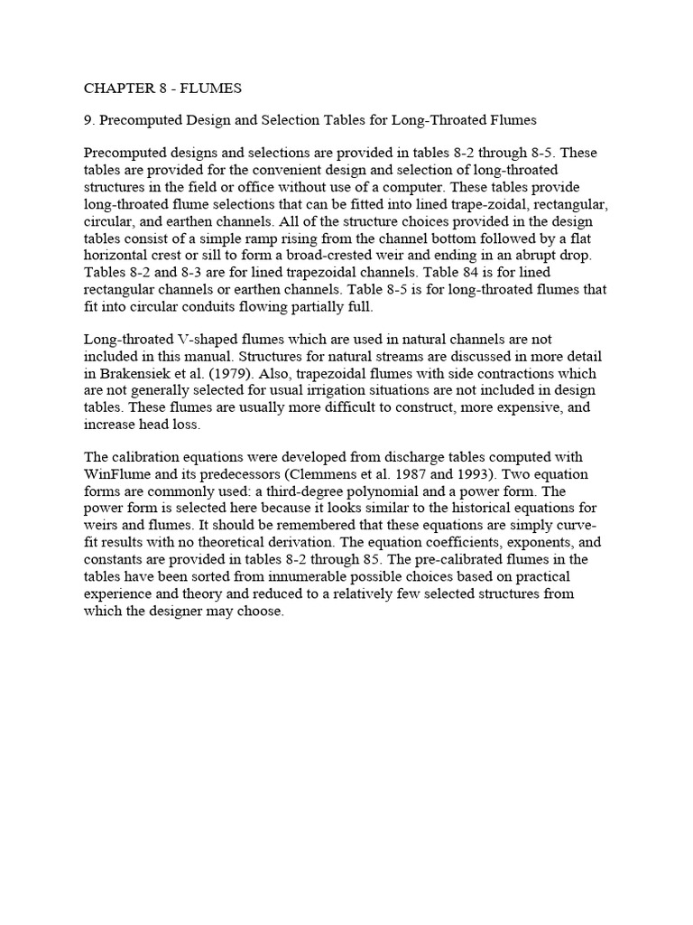 Long-Throated Flume Design Tables | PDF | Discharge (Hydrology) | Equations
