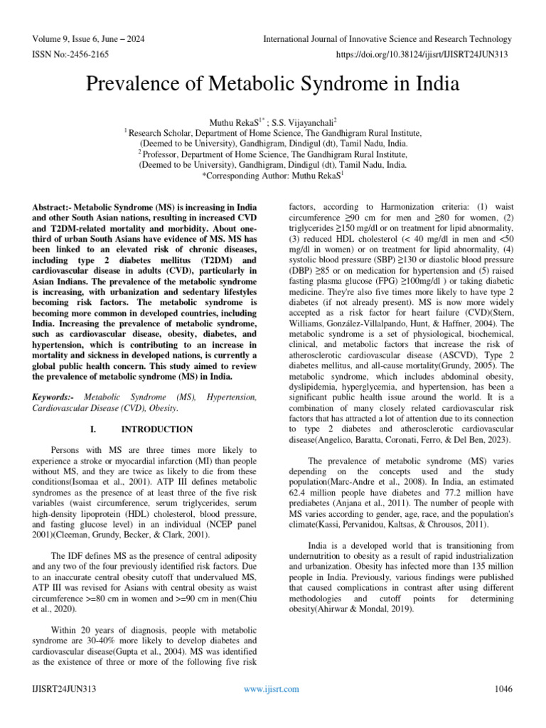 Prevalence of Metabolic Syndrome in India | PDF | Metabolic Syndrome ...