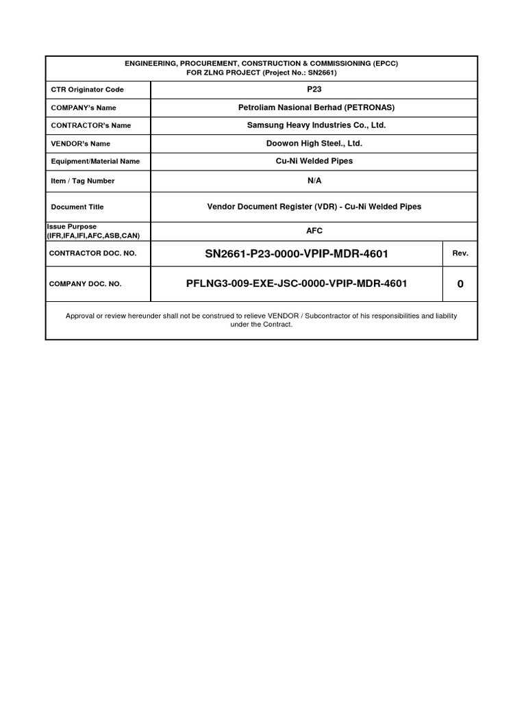 Vendor Document Register for Cu-Ni Pipes | PDF | Nondestructive Testing ...