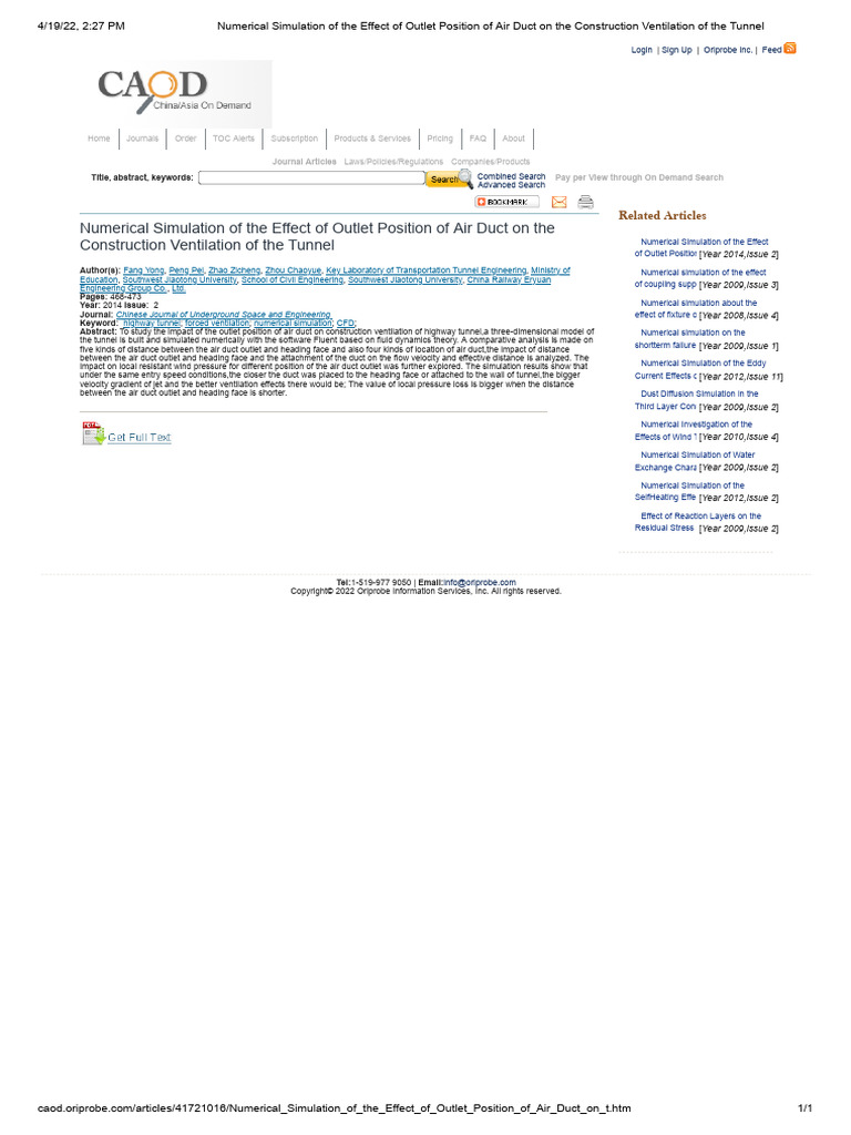 Numerical Simulation of The Effect of Outlet Position of Air Duct On ...