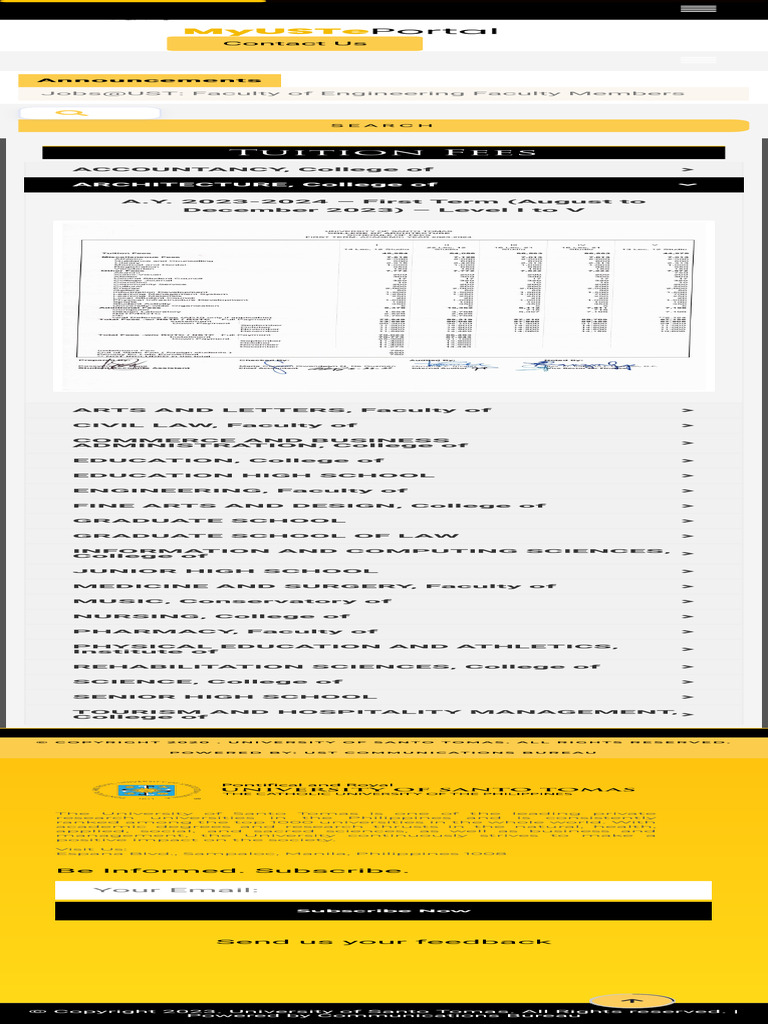 Tuition Fees - University of Santo Tomas | PDF | College | Health Care