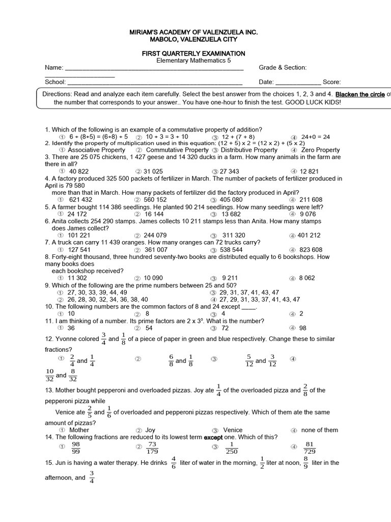 Science 5 1st Quarter Exam - 2024 | PDF