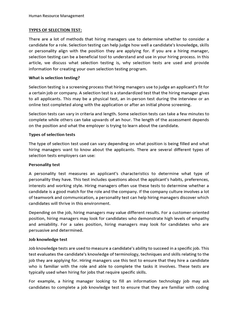 What Is Selection Test