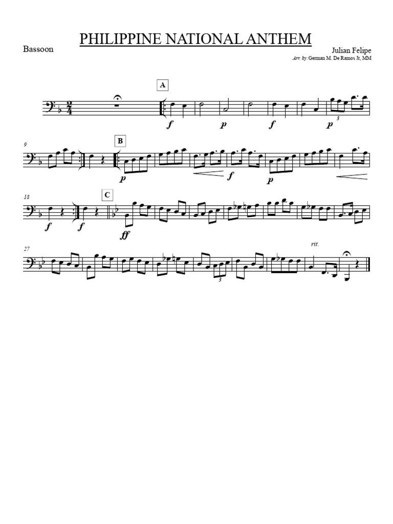 Philippine National Anthem.Bassoon PDF