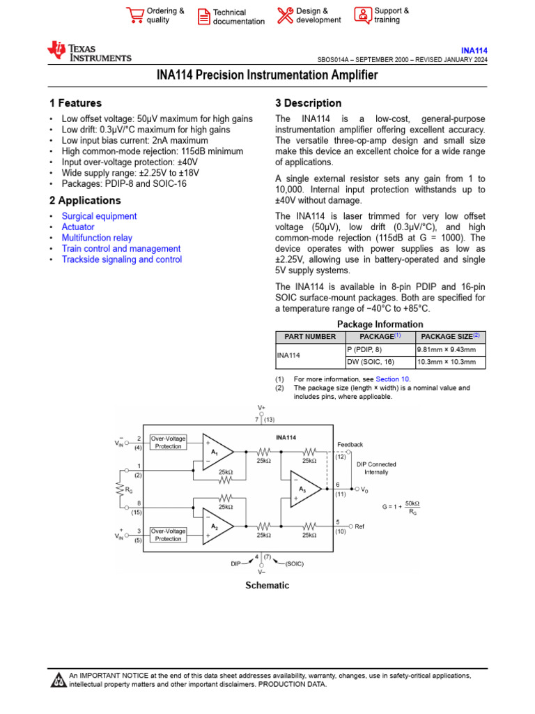 Ina 114 | PDF | Amplifier | Resistor