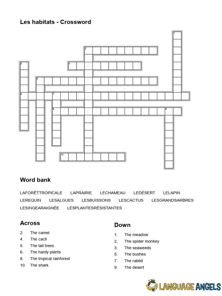Habitats Crossword PDF