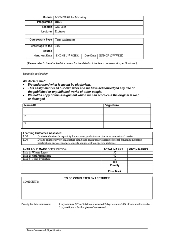 MKT4220 Team Assignment Guidelines | PDF | Cognition