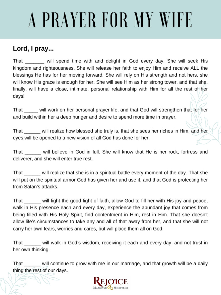 A Prayer For My Wife Sloan PDF Prayer God