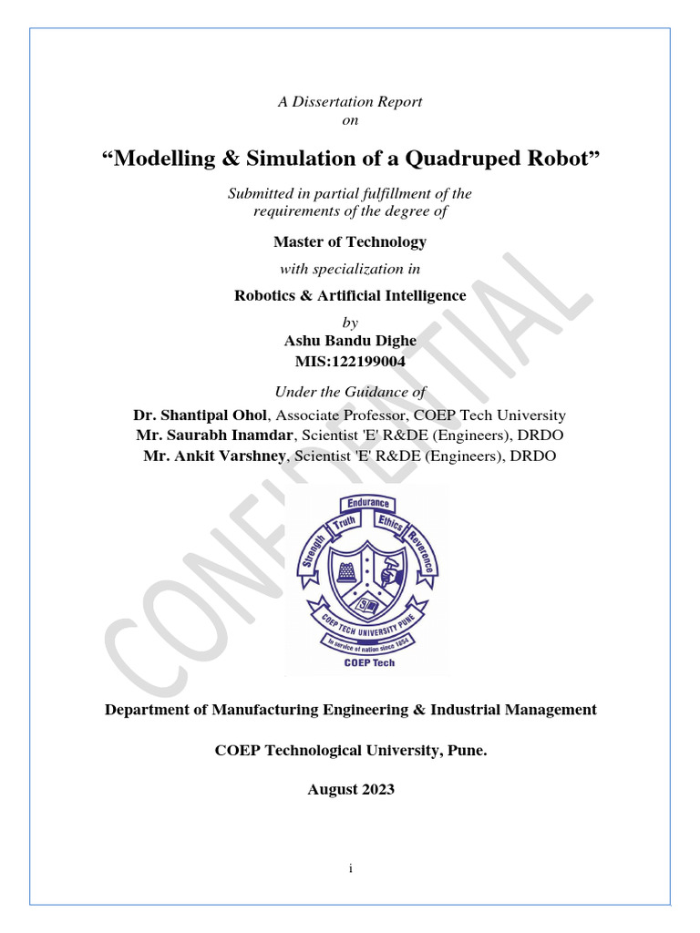 Quadruped Robot Simulation Dissertation | PDF | Walking | Robotics