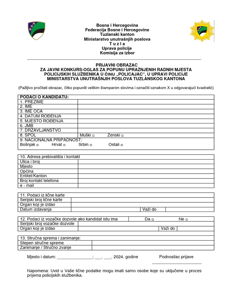 Prijavni Obrasci 1 | PDF