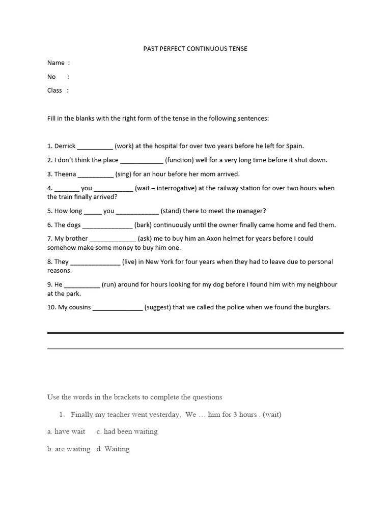 Soal Past Perfect Continuous Pdf